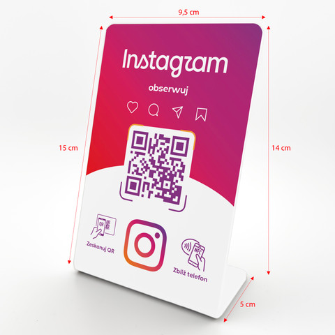 Stojak, prezenter gięty z QR i NFC do pozyskiwania obserwujących Instagram, biały, wzór 2