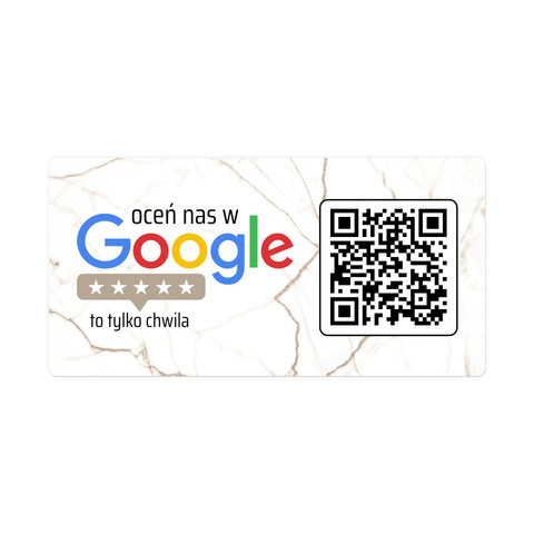 Metalowa tabliczka na drzwi lub ścianę z kodem QR do zbierania opinii w Google, biały marmur