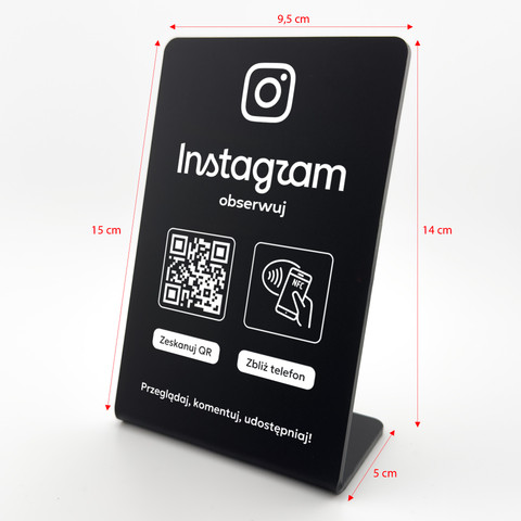 Stojak, prezenter gięty z QR i NFC do pozyskiwania obserwujących Instagram, czarny, wzór 1