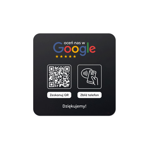 Podkładka na blat lub ladę z kodem QR i tagiem NFC do zbierania opinii w Google, czarna