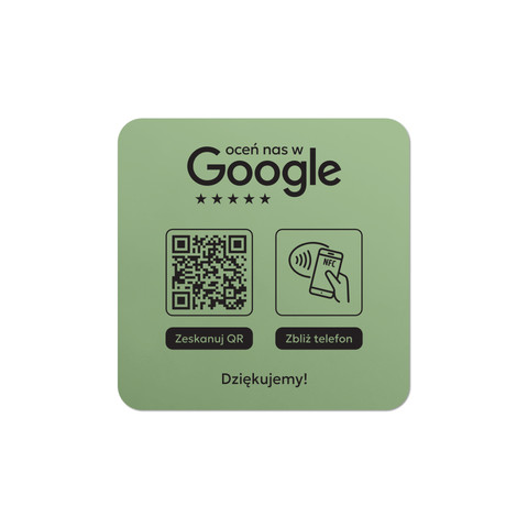 Podkładka na blat lub ladę z kodem QR i tagiem NFC do zbierania opinii w Google, oliwkowa
