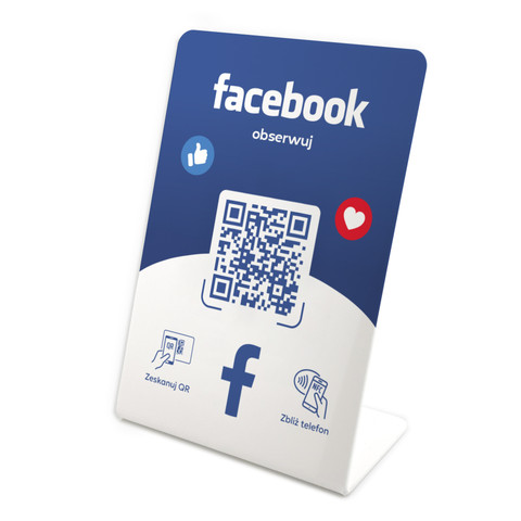 Stojak, prezenter gięty z QR i NFC do pozyskiwania obserwujących Facebook, wzór 1
