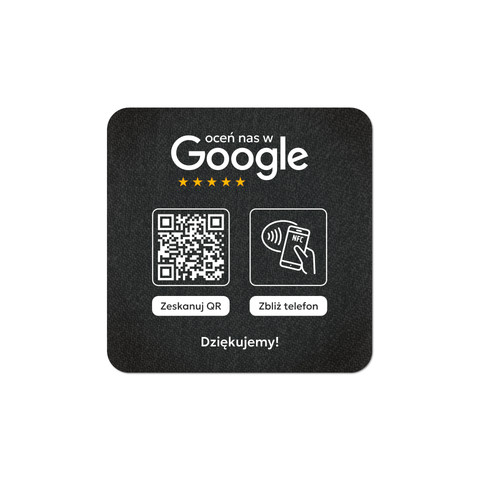 Podkładka na blat lub ladę z kodem QR i tagiem NFC do zbierania opinii w Google, ciemnoszara