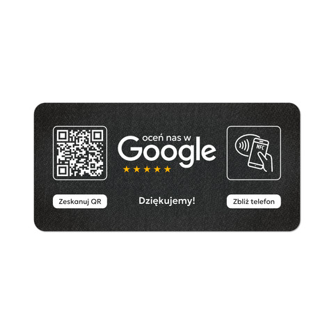 Tabliczka na drzwi lub ścianę z kodem QR i tagiem NFC do zbierania opinii w Google, ciemnoszara