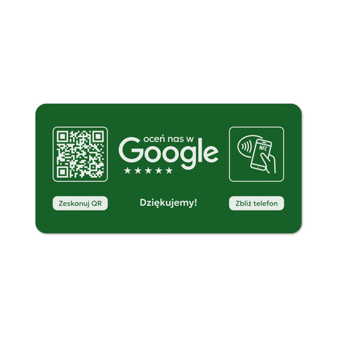 Tabliczka na drzwi lub ścianę z kodem QR i tagiem NFC do zbierania opinii w Google, zielona