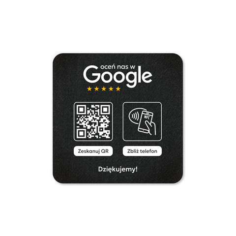 Podkładka na blat lub ladę z kodem QR i tagiem NFC do zbierania opinii w Google, ciemnoszara