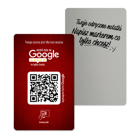 Mała metalowa karta z QR do zbierania opinii w Google, wizytówka, czerwona