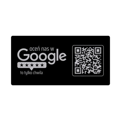 Metalowa tabliczka na drzwi lub ścianę z kodem QR do zbierania opinii w Google, czarna