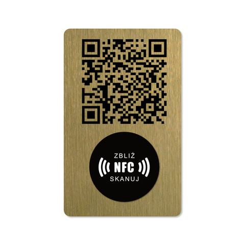 Metalowe e-Tagi, kod QR i chip NFC, możliwość zmiany przekierowania, złote, 10 sztuk