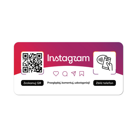Tabliczka na drzwi lub ścianę z kodem QR i tagiem NFC do pozyskiwania obserwujących Instagram, biała, wzór 2