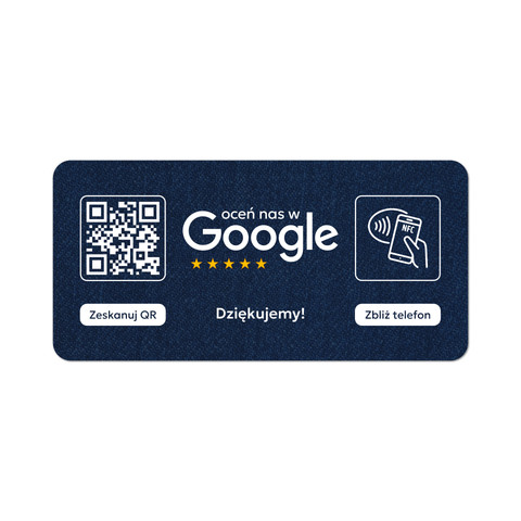 Tabliczka na drzwi lub ścianę z kodem QR i tagiem NFC do zbierania opinii w Google, niebieska