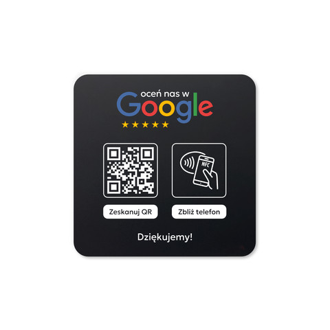 Podkładka na blat lub ladę z kodem QR i tagiem NFC do zbierania opinii w Google, czarna