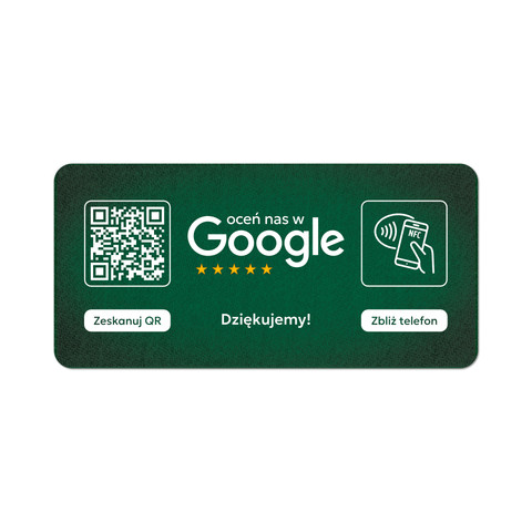 Tabliczka na drzwi lub ścianę z kodem QR i tagiem NFC do zbierania opinii w Google, zielona