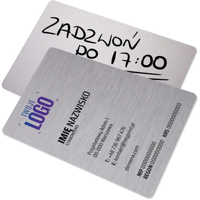 Karty metalowe HAND-NOTE, możliwość ręcznych notatek, srebrne, 100 sztuk, wzór #10