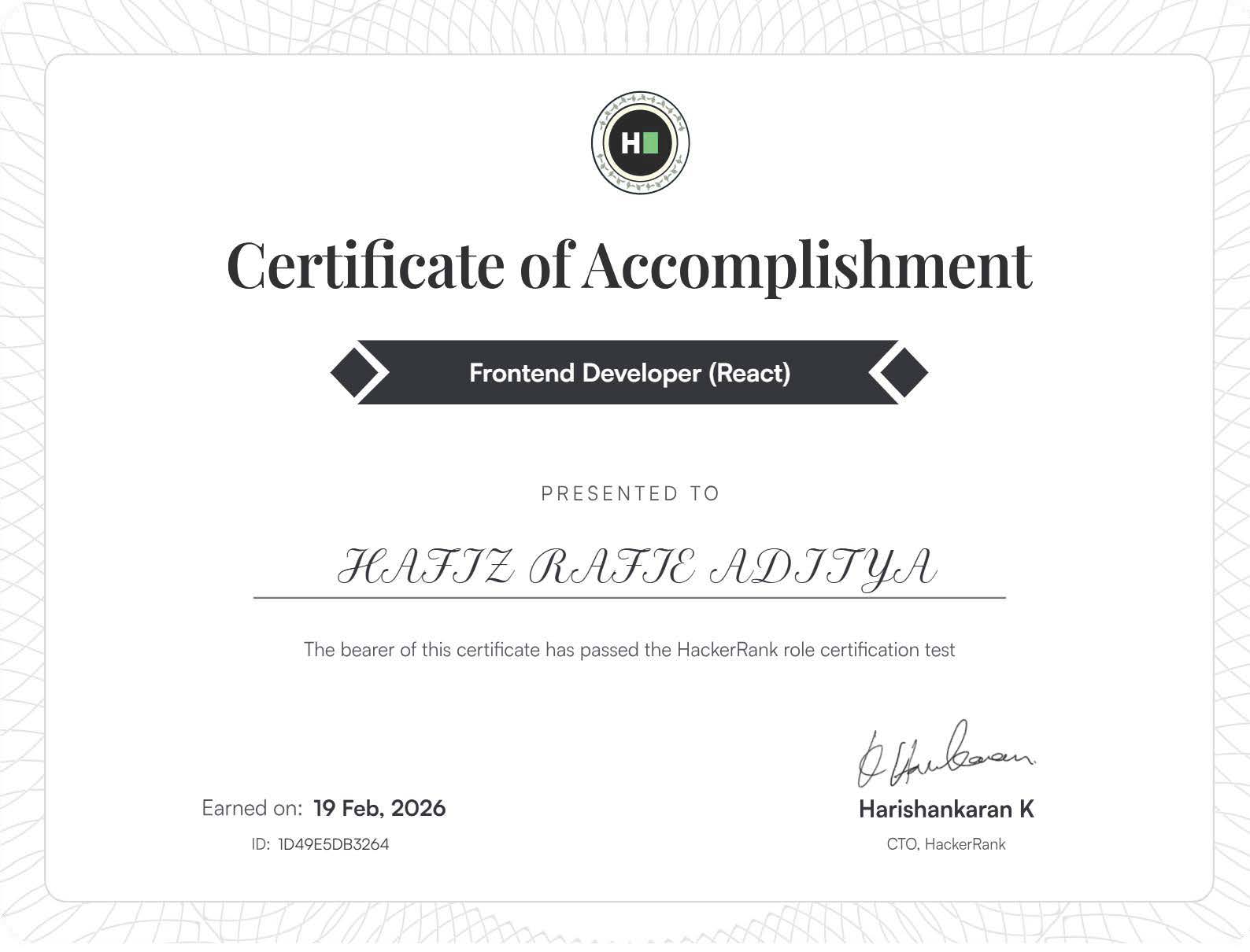 Frontend Developer (React) Certificate