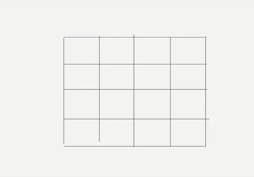 A blank 4 by 4 Super Bowl Squares grid drawn on paper