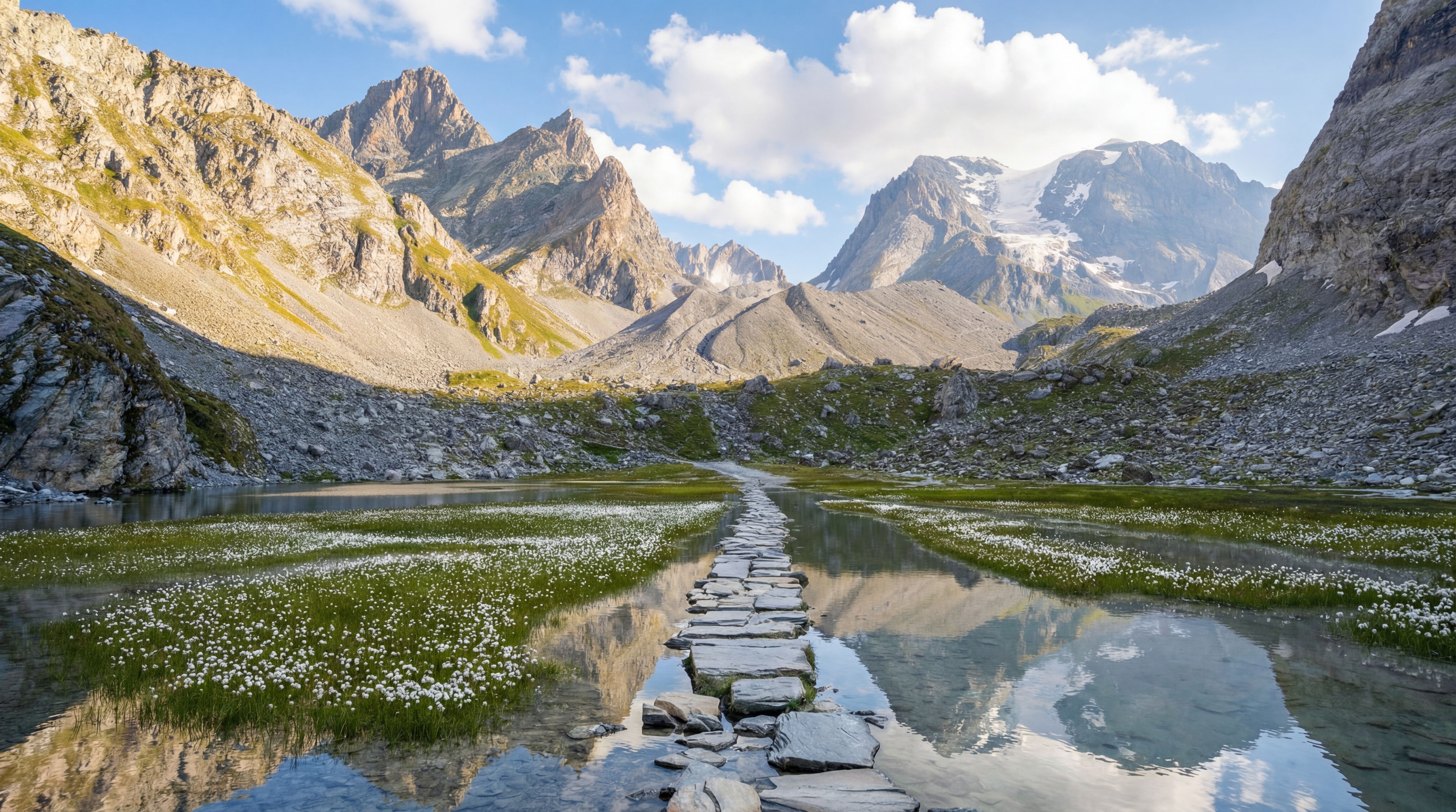 ״אגם הפרות״ (Lac des Vaches) האיקוני ביומו הראשון של הטרק סובב קרחוני ונואז