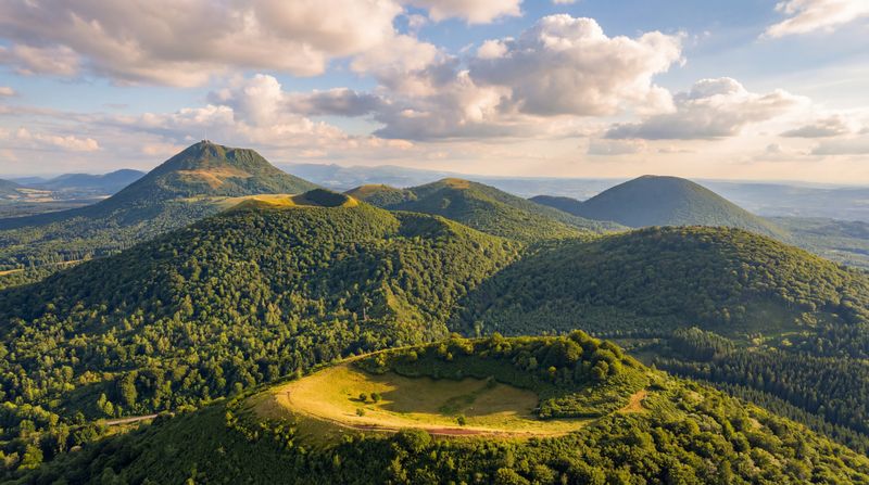 View of the Chaîne des Puys from the GR441 trail in France