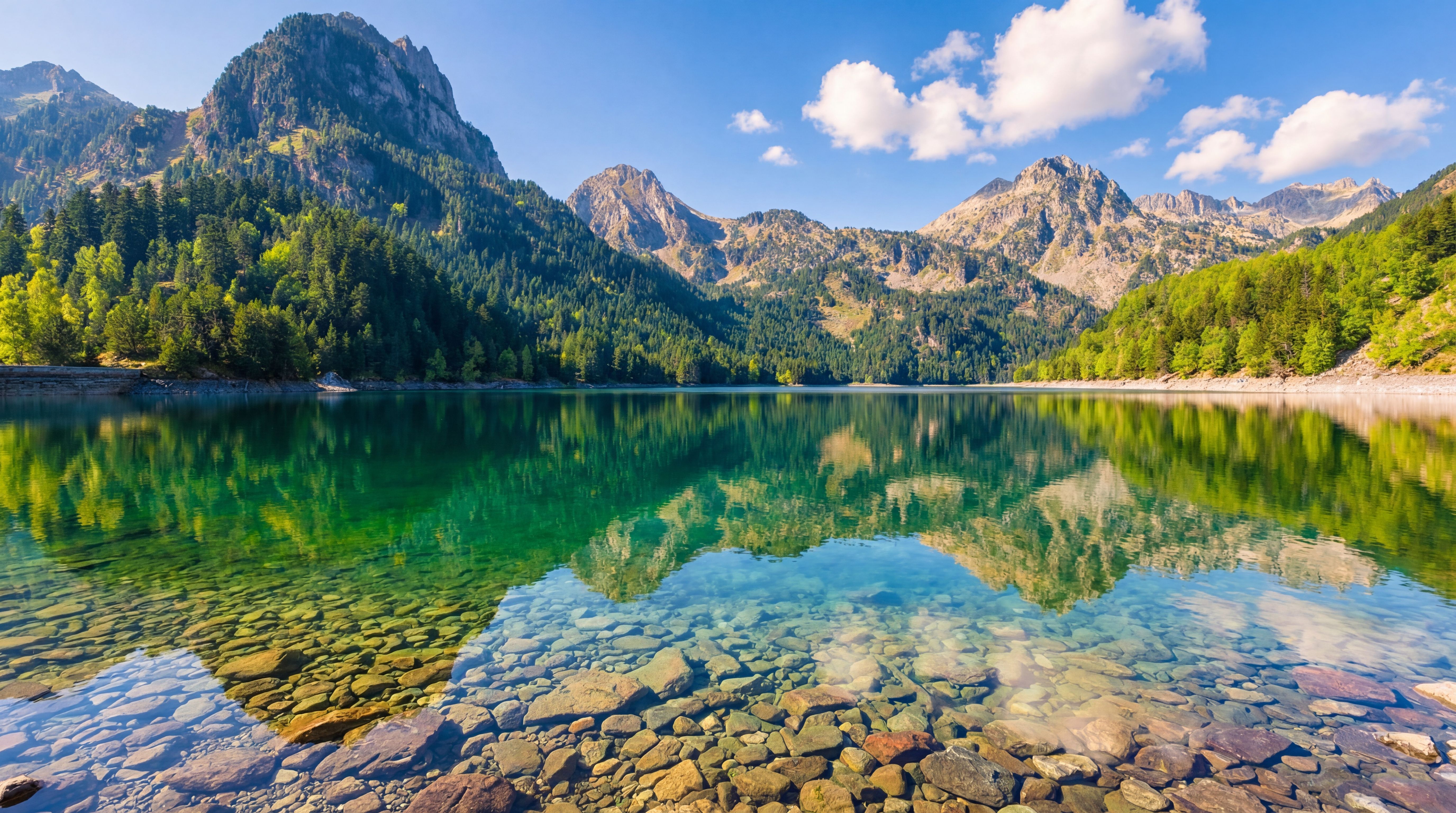צבעי האיזמרגד המשגעים של האגם הקרחוני סנט מאוריסי (Estany de Sant Maurici) ביום הראשון לטרק מרכבות האש בפירנאים