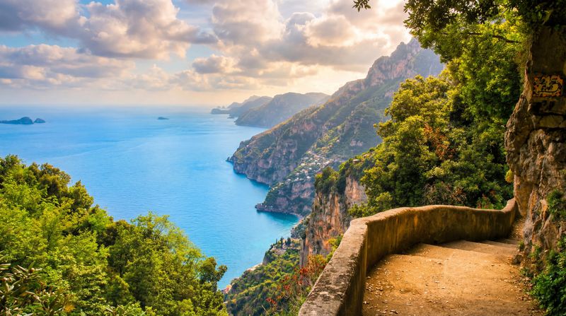 The steps at the end of the Path of the Gods leading down to the picturesque town of Positano