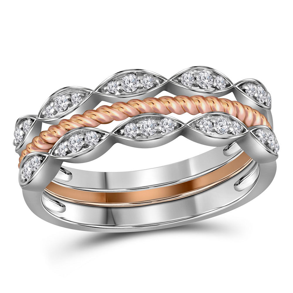 Diamond Stackable Rope Band Ring 1/5 Cttw 10kt Two-tone Gold