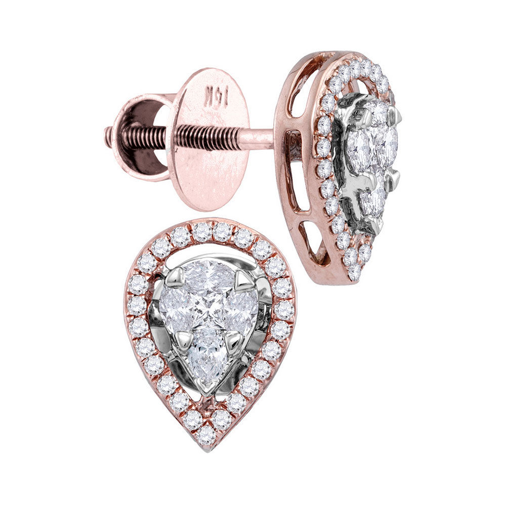 Oval Diamond Teardrop Cluster Stud Earrings 1/2 Cttw 14kt Rose Gold