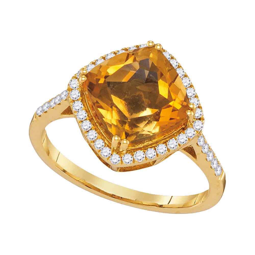 Diagonal Cushion Citrine Solitaire Diamond Ring 2-3/4 Cttw 14kt Yellow Gold
