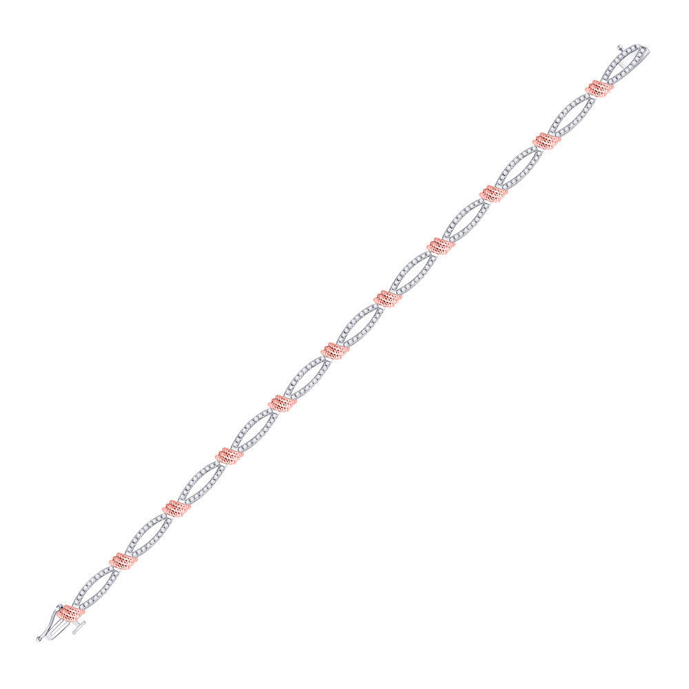 Diamond Rose-tone Rope Bracelet 1.00 Cttw 10kt White Gold