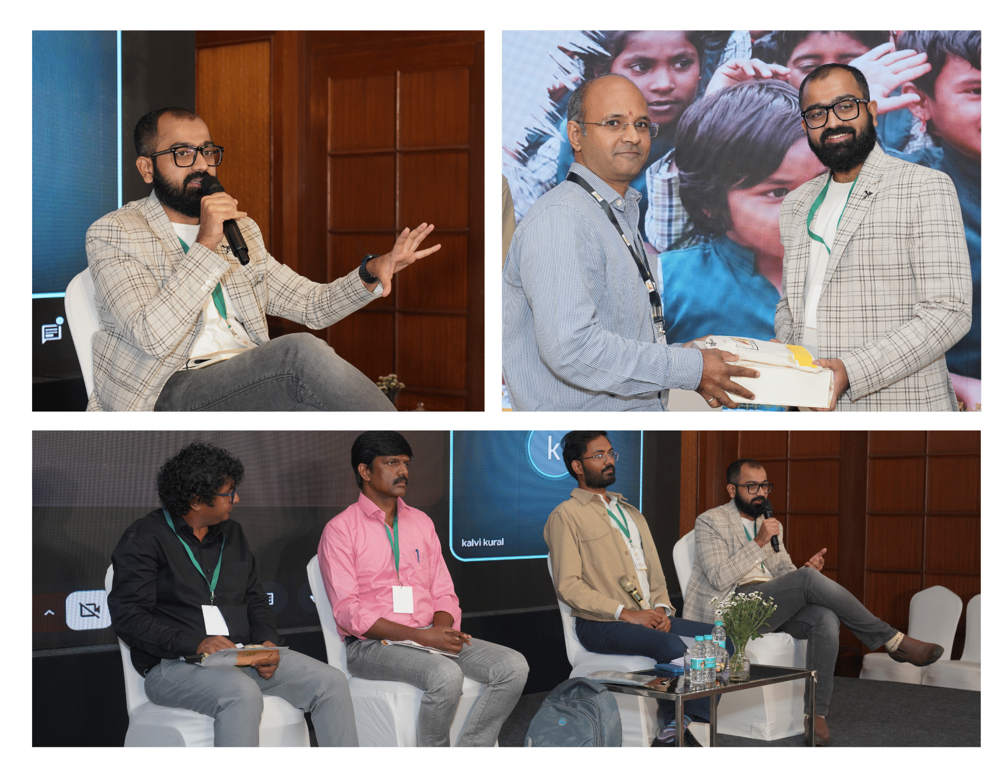 Akshay speaking on a panel at Kalvi Kural 2026, organised by the Madhi Foundation