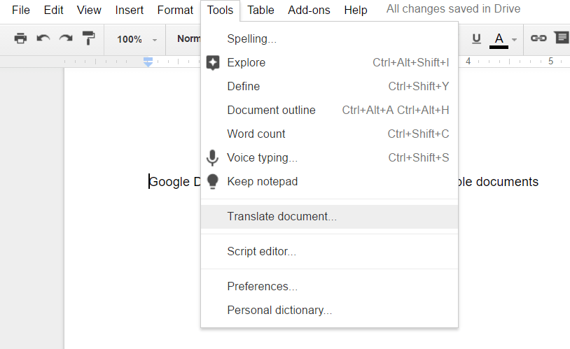 Google Docs Translating Docs