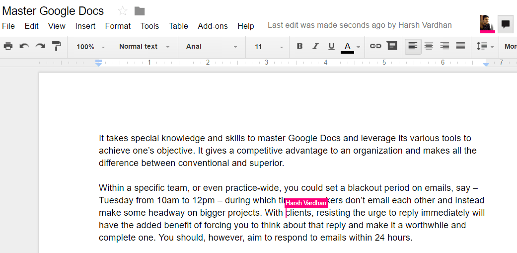 Google Docs collaboration edit