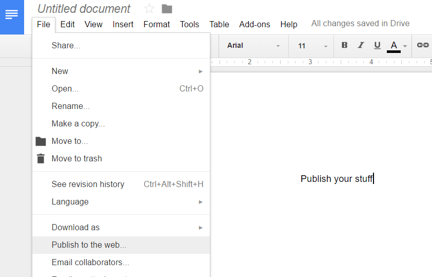 Google Docs publishing docs on the web