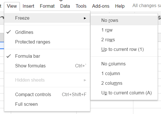 Google Sheets Freeze