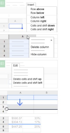 Google Sheets Rows, columns and cells