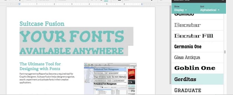 Google docs add-ons Extensis Fonts