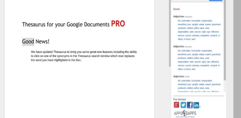 Google docs add-ons Thesaurus