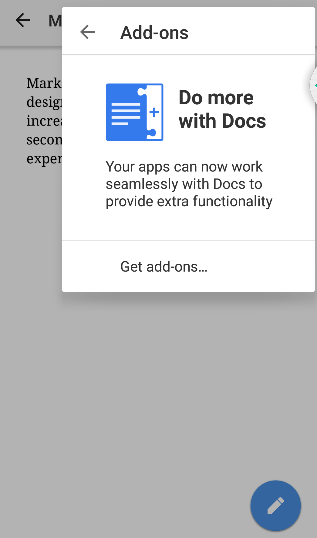 Google docs mobile app add-ons