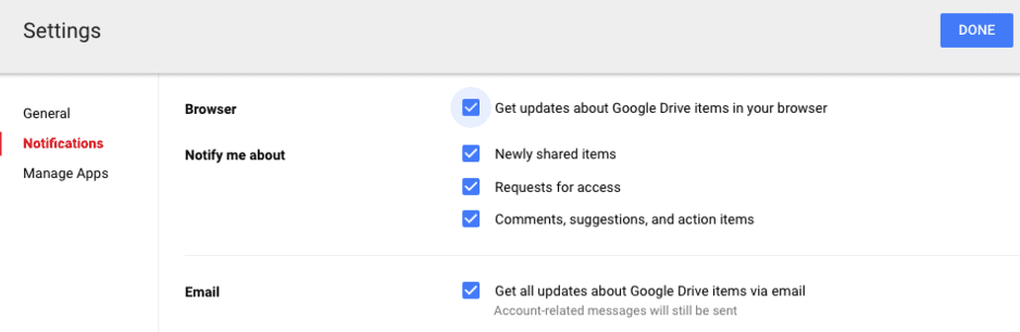 stop google drive sign in notifications