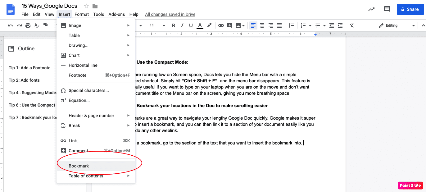 How To Add A Bookmark On Google Docs