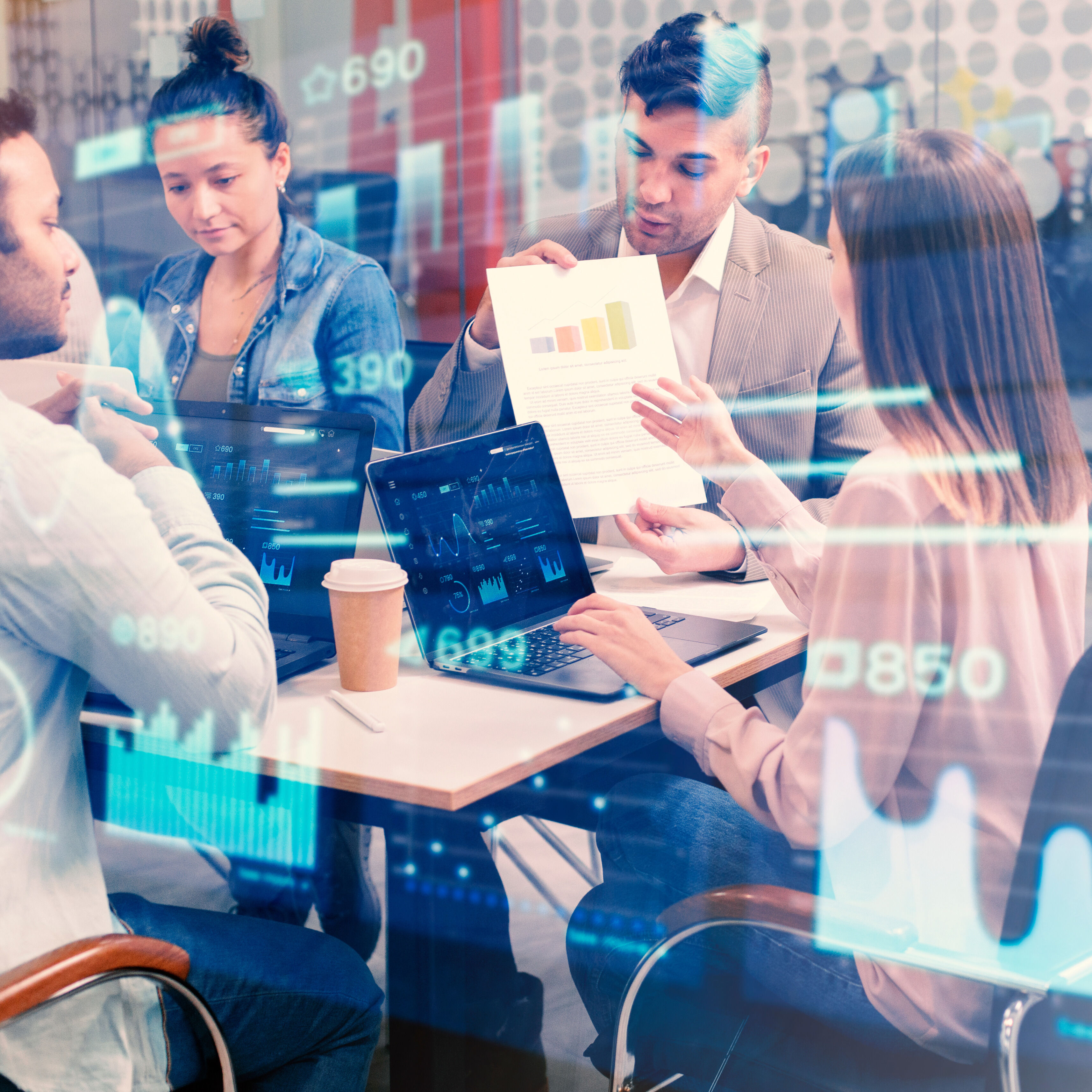 A professional team collaborating in a modern office.