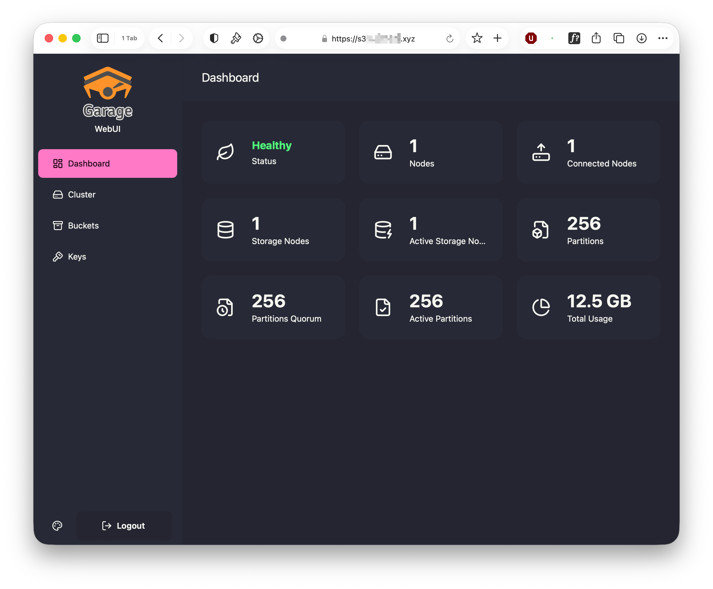 garage webui dashboard 