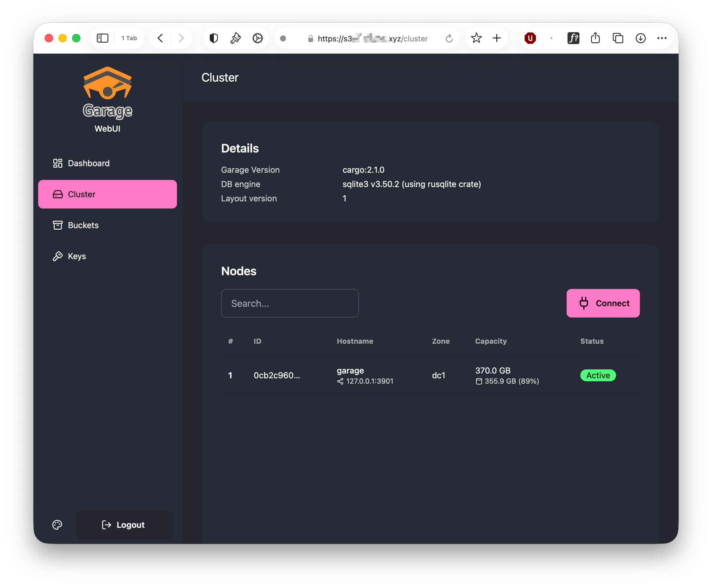 garage webui cluster