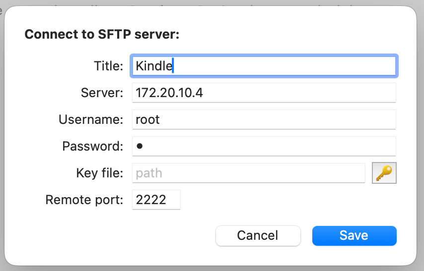 Nimble Commander: setup SFTP ke Ko Reader