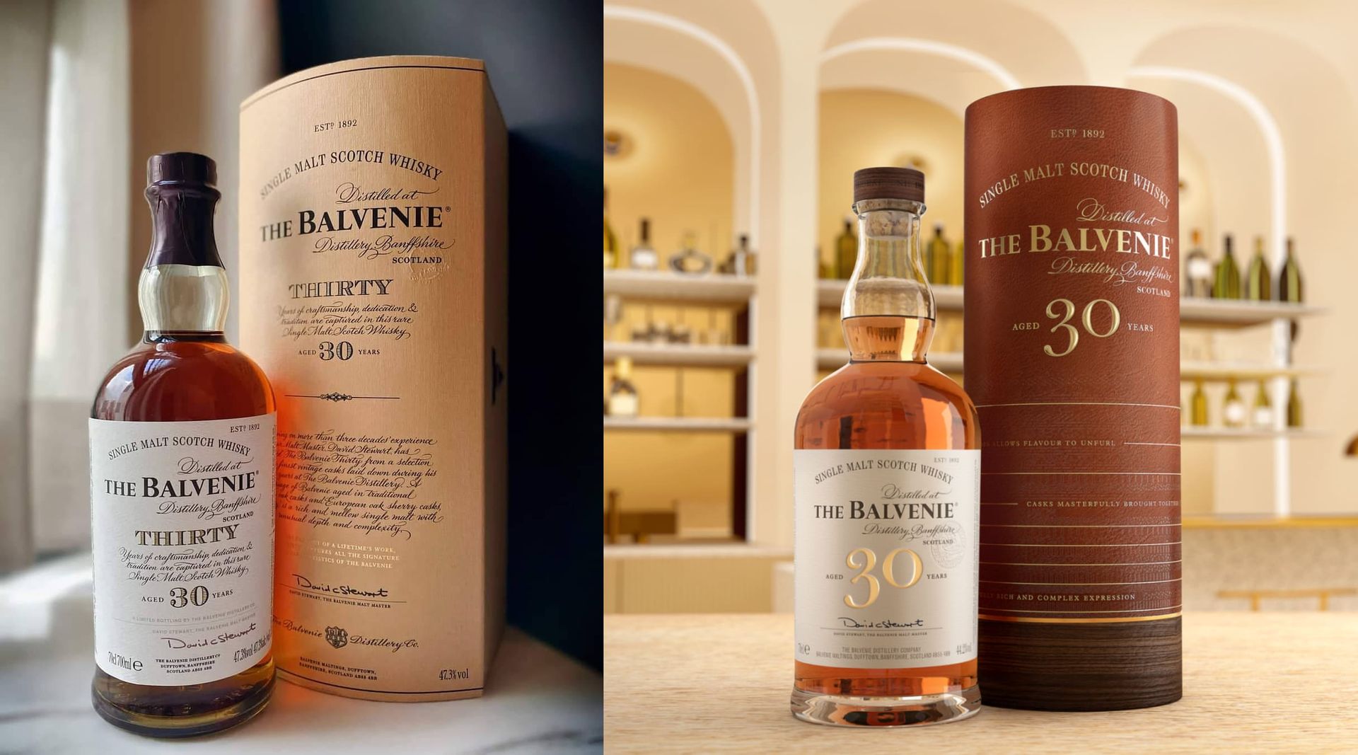 百富30年舊版草寫木盒與新版包裝對比