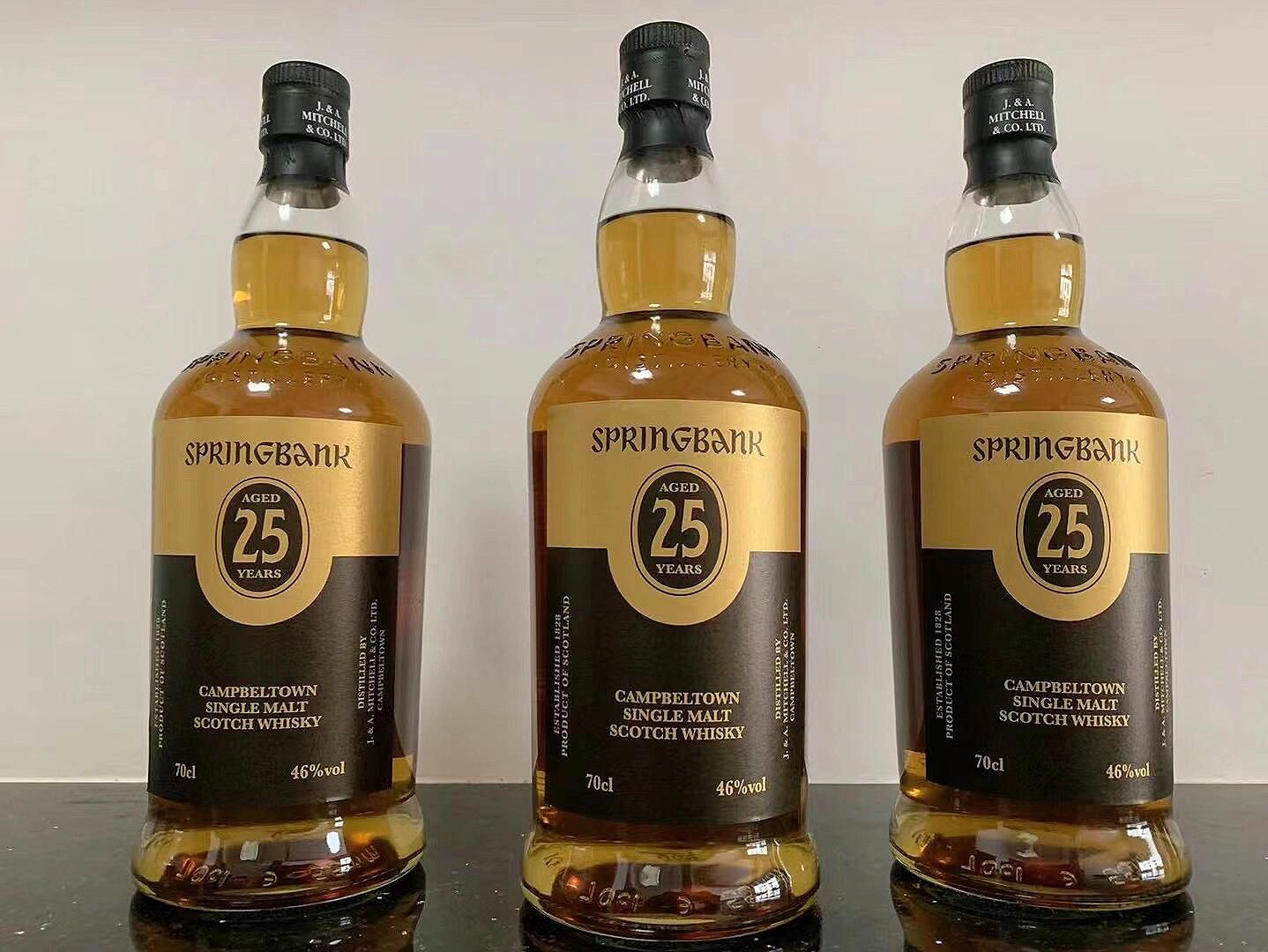 Springbank 18 年、21 年與 25 年高年份回收類型示意圖