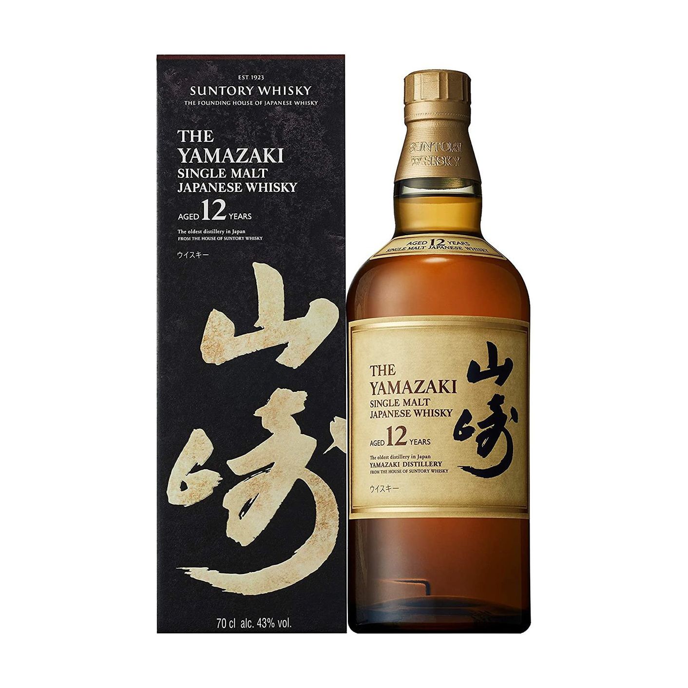 山崎12年單一麥芽威士忌酒瓶與包裝盒