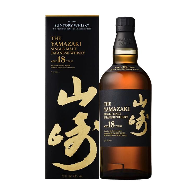 山崎18年單一麥芽威士忌酒瓶與包裝盒