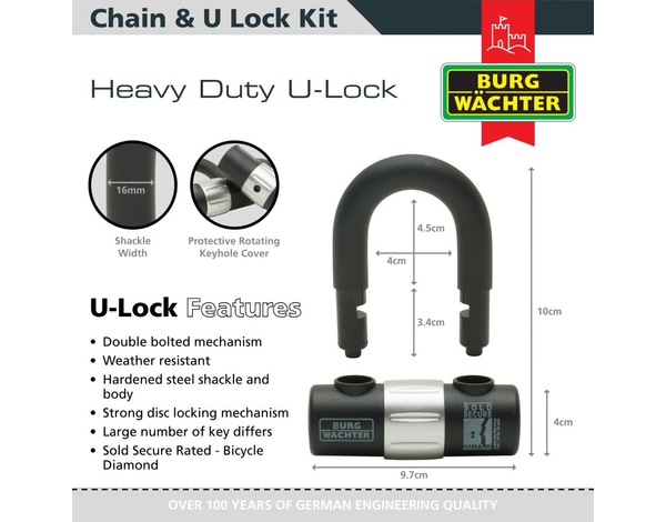 Burg Wachter Security Kit Duo 1.0m Chain x 2 U Lock x 2