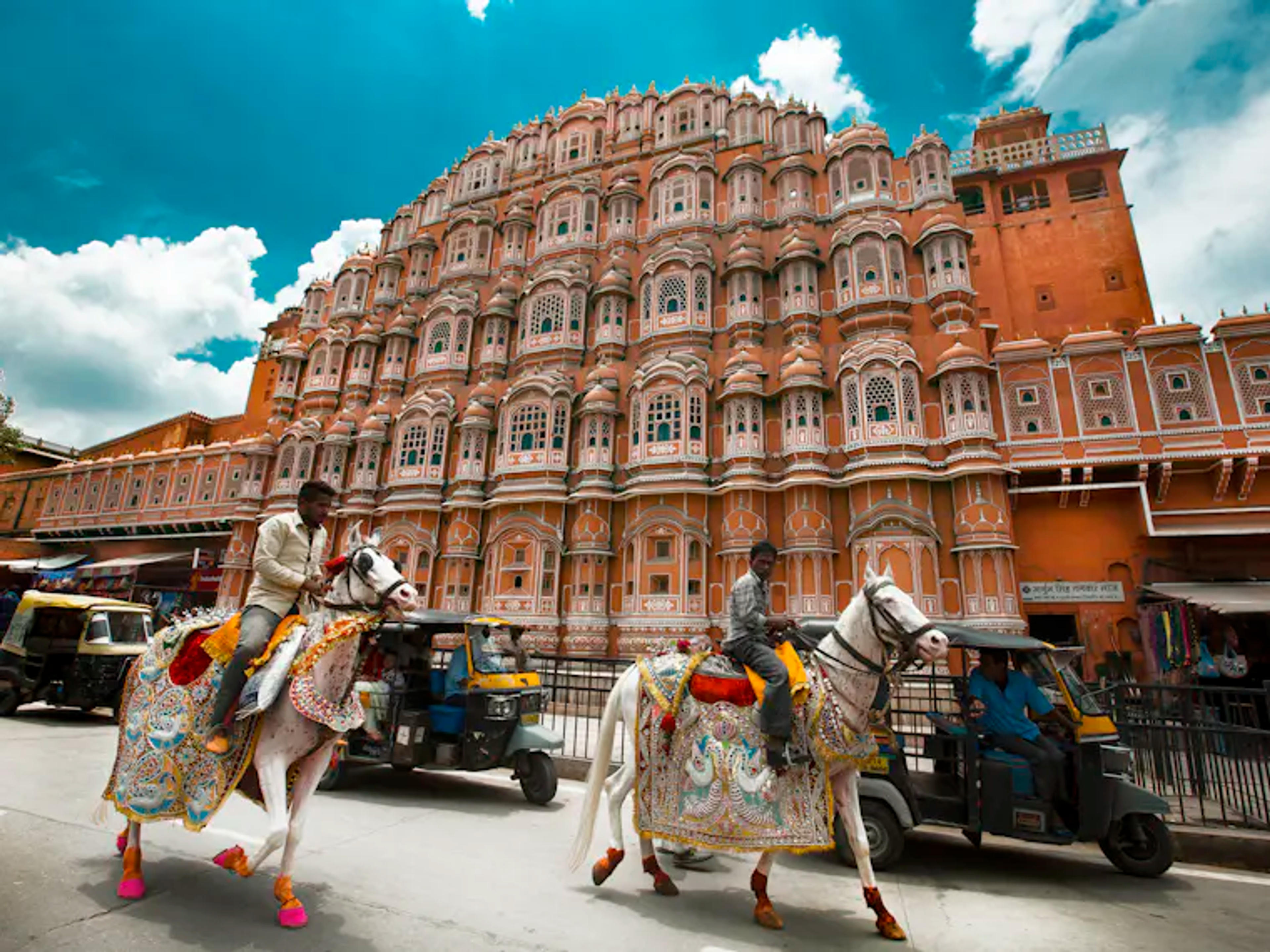 Hawa Mahal palace facade in Jaipur, Rajasthan, at golden hour
