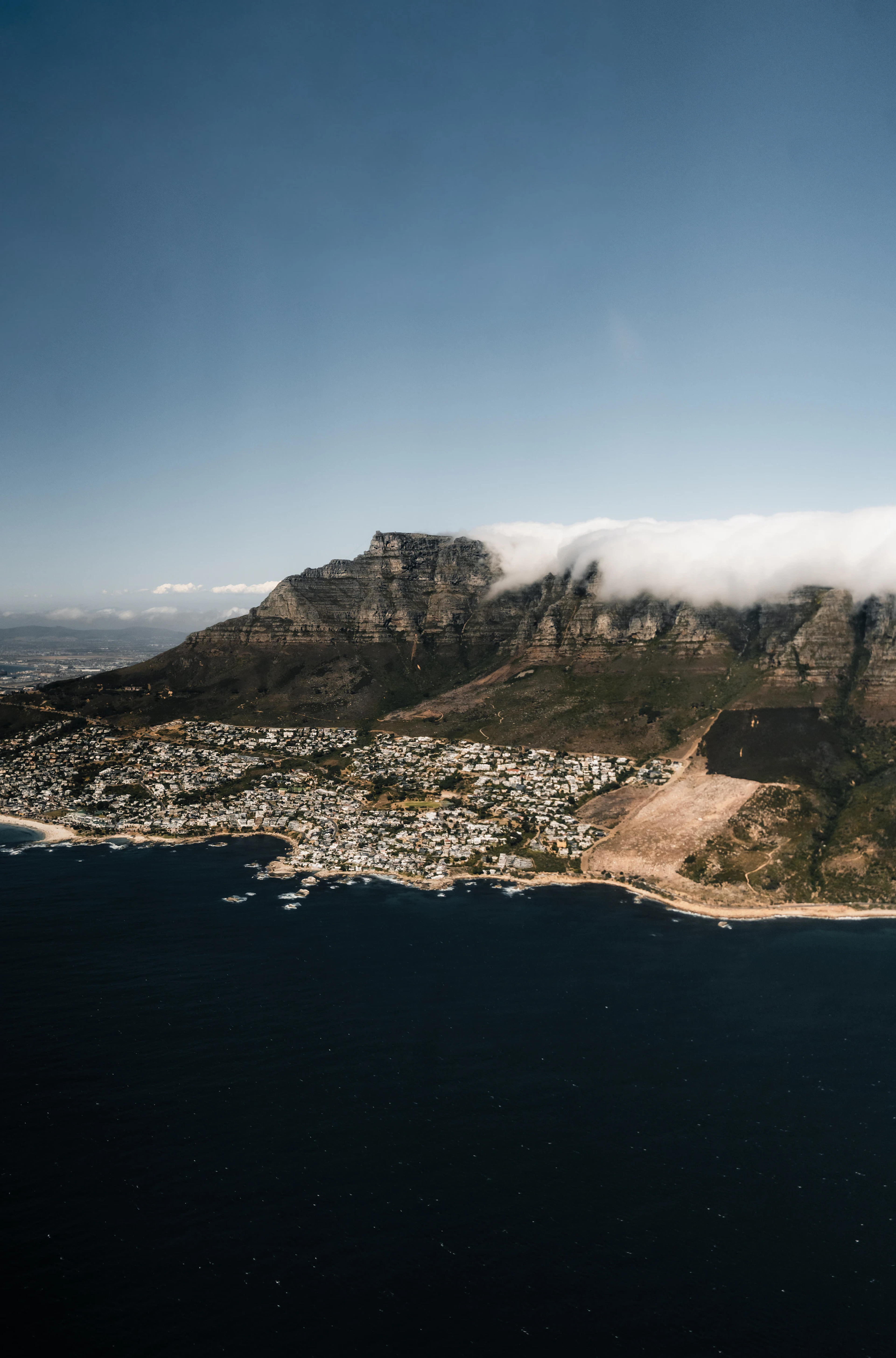 Table mountain overlooking Cape town city and coastline